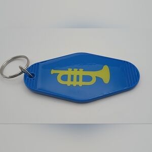 Retro Blue & Yellow Trumpet Motel Keychain Handmade Vinyl UV Resin Music Gift 🎺